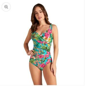 Jantzen | Surplice Mio Tummy Control One Piece Multi Swimsuit Palms & Tropics 4
